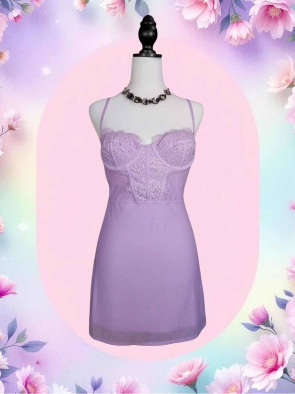 Urban Outfitters NWT Coquette Fairycore Lavender Lace Bustier Slip Mini Dress M